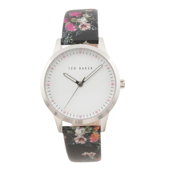 TED BAKER BLACK MULTI Women's Fitzrovia Fashion Floral Leather Strap Watch